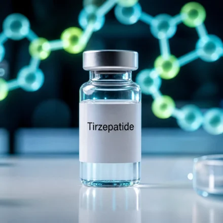 Tirzepatide peptide vial for laboratory research.