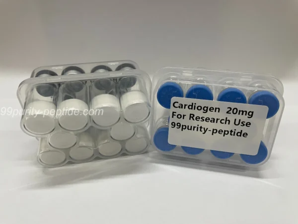 Macro shot of Cardiogen(20mg) lyophilized powder showing high-purity laboratory grade.