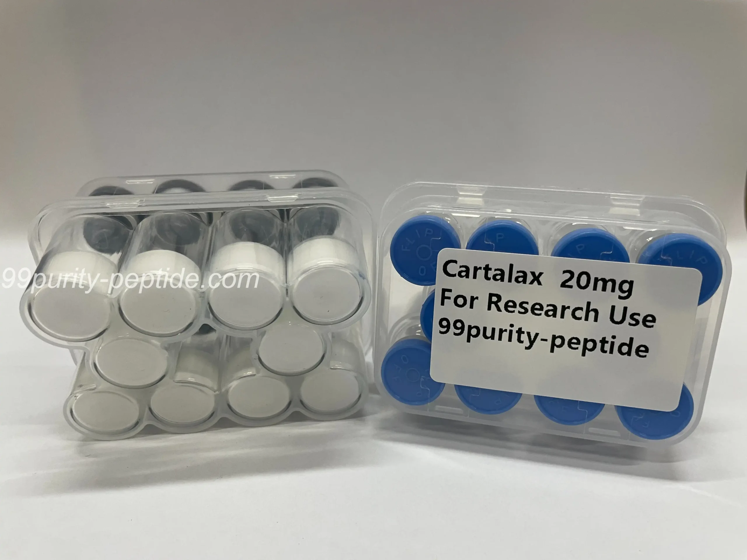 Detailed view of Cartalax 20mg lyophilized powder, optimized for professional repair studies.