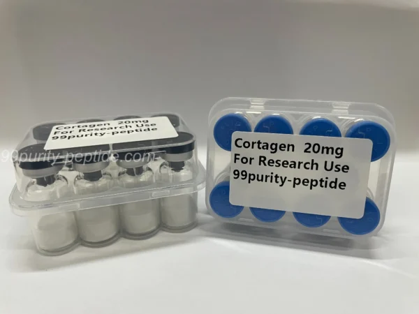 Microscopic detail of Cortagen 20mg lyophilized cake, ensuring maximum stability for research.