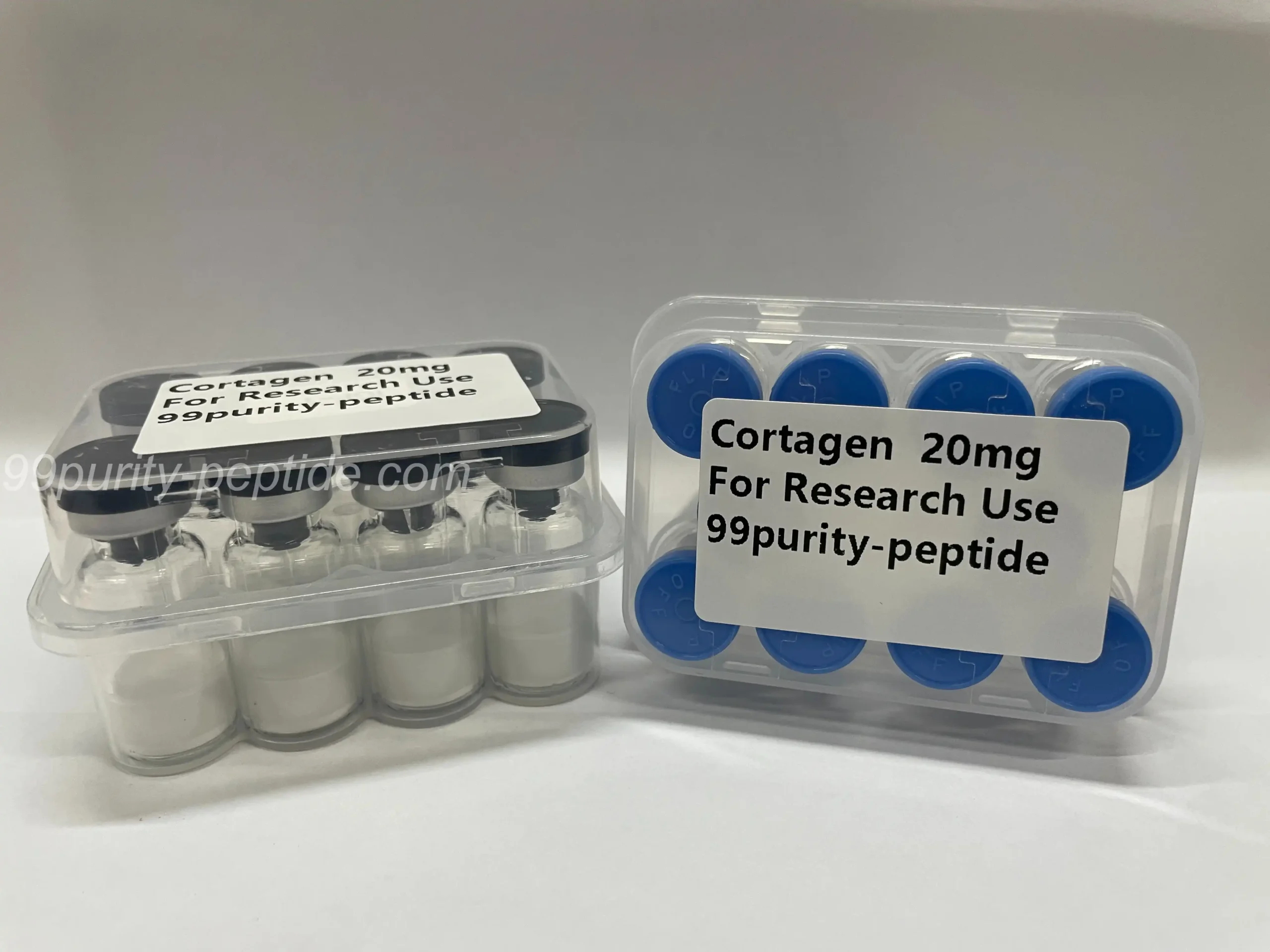 Microscopic detail of Cortagen 20mg lyophilized cake, ensuring maximum stability for research.