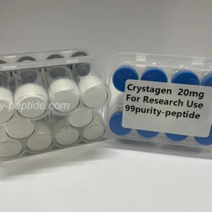Macro shot of Crystagen(20mg) lyophilized powder, verified for professional-grade bio-activity.