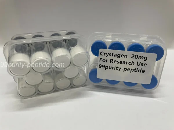 Macro shot of Crystagen(20mg) lyophilized powder, verified for professional-grade bio-activity.