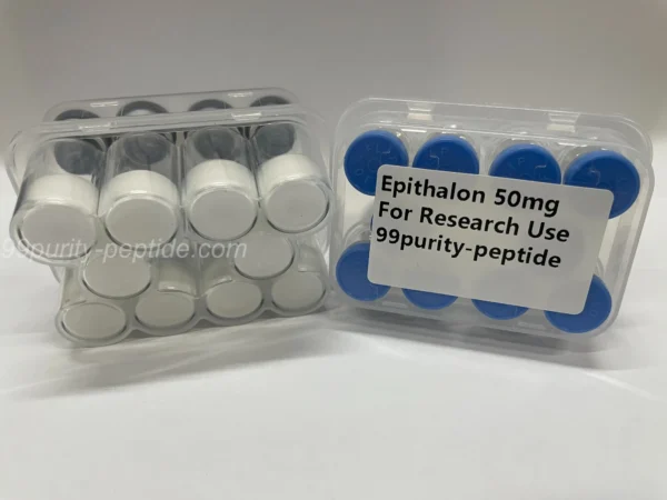 Macro shot of Epithalon lyophilized powder showing high-purity laboratory grade.