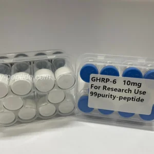 Close-up of GHRP-6 lyophilized cake, ensuring maximum stability for research use.