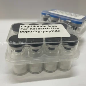 Close-up of Cagrilintide lyophilized cake showing high-grade peptide processing.