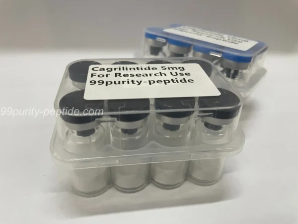 Close-up of Cagrilintide lyophilized cake showing high-grade peptide processing.