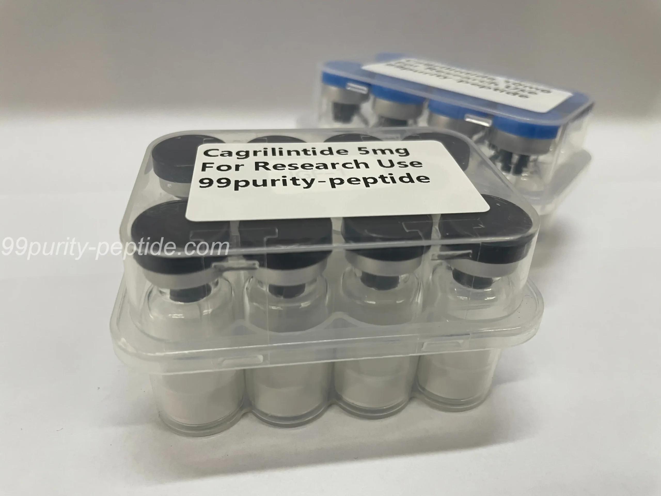 Close-up of Cagrilintide lyophilized cake showing high-grade peptide processing.
