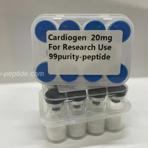 Macro shot of Cardiogen(20mg) lyophilized powder showing high-purity laboratory grade.