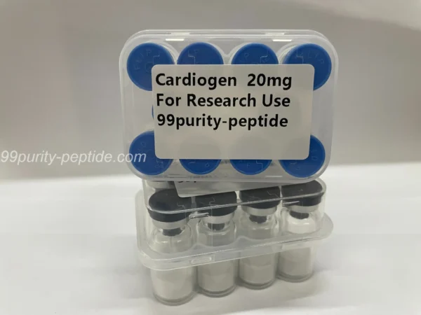 Macro shot of Cardiogen(20mg) lyophilized powder showing high-purity laboratory grade.