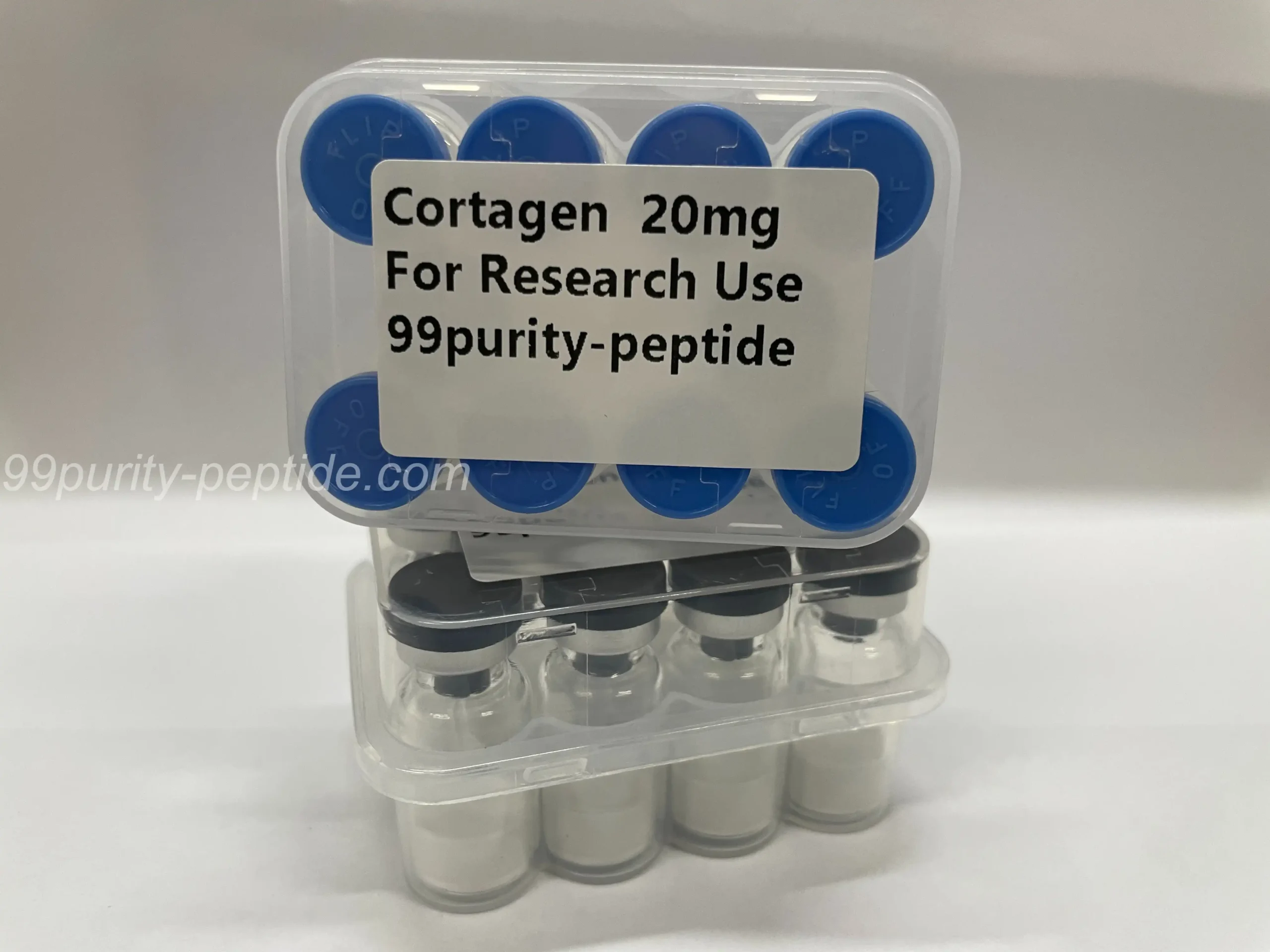 Microscopic detail of Cortagen 20mg lyophilized cake, ensuring maximum stability for research.