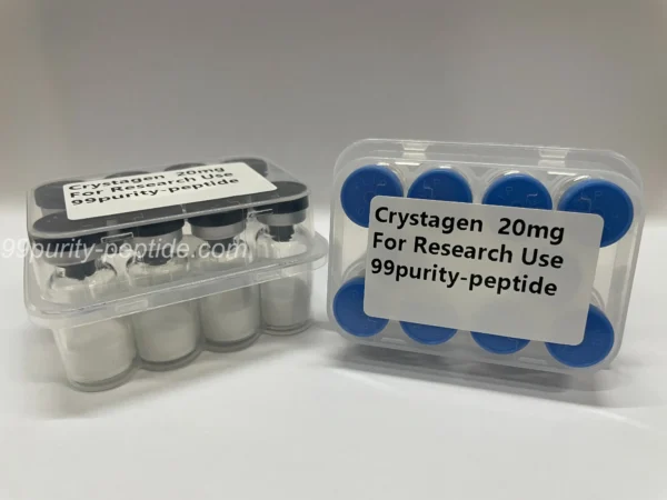 Macro shot of Crystagen(20mg) lyophilized powder, verified for professional-grade bio-activity.