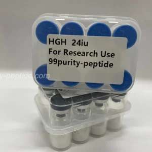 Macro detail of HGH lyophilized powder showing high-quality vacuum-sealed purity.
