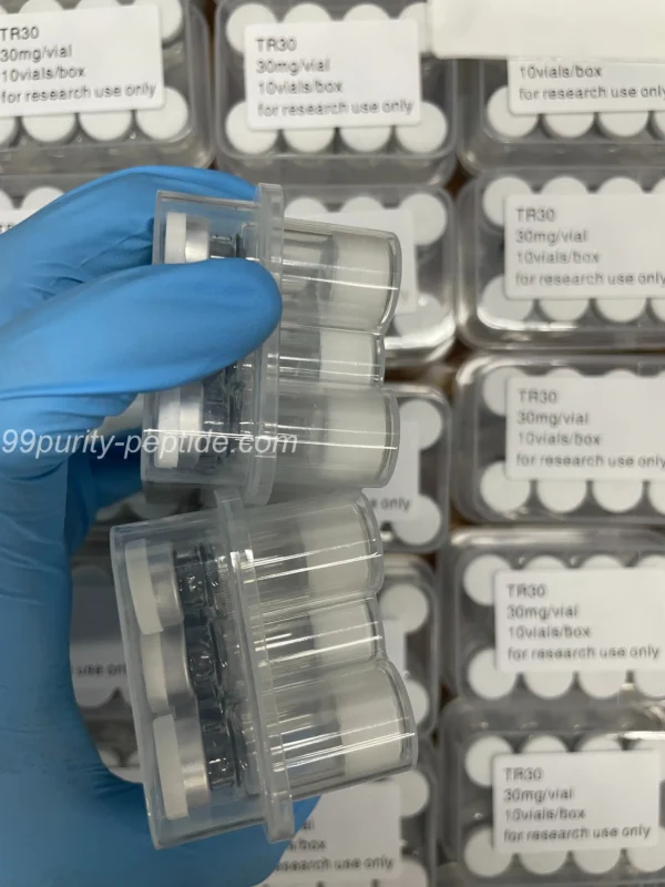 Stock photo of Ipamorelin 10mg vials in our sterile warehouse for muscle research supply.